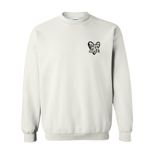 Greek Cotton White Crewneck Sweatshirt, Simple Heart Design