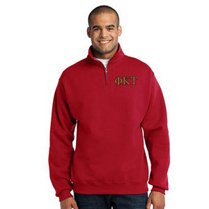 Phi Kappa Tau Quarter-Zip Sweatshirt, 2-Color Greek Letters - 995M - EMB