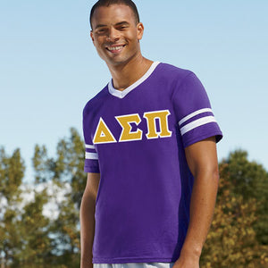 Delta Sigma Pi V-Neck Jersey with Striped Sleeves - 360 - TWILL