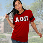 Alpha Omicron Pi V-Neck Jersey with Striped Sleeves - 360 - TWILL