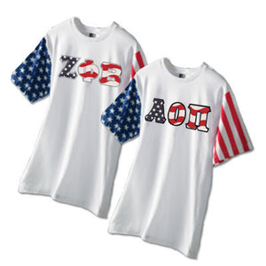 Greek Stars and Stripes T-Shirt with Sewn-On Letters - Code V 3976 - TWILL