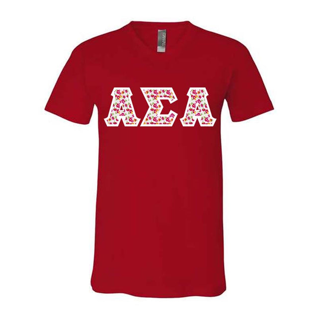 Alpha Sigma Alpha V-Neck Shirt, Horizontal Letters - 3005 - TWILL