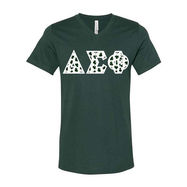 Fraternity V-Neck Shirt, Horizontal Letters - TWILL