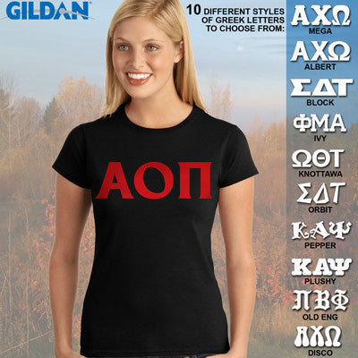 Alpha Omicron Pi Ladies' Softstyle Printed T-Shirt - Gildan 6400L - CAD