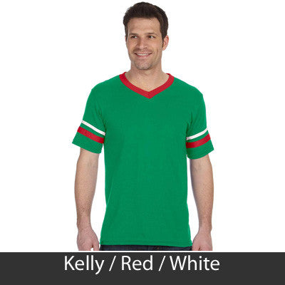 Kappa Delta Rho V-Neck Jersey with Striped Sleeves - 360 - TWILL