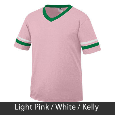 Delta Gamma V-Neck Jersey with Striped Sleeves - 360 - TWILL