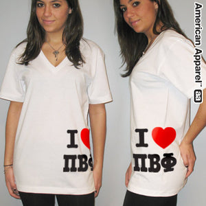 Greek 'I Love Pi Beta Phi' Custom Printed Sorority V-Neck Tee - Bella 3005 - CAD