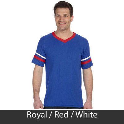 Kappa Delta Rho V-Neck Jersey with Striped Sleeves - 360 - TWILL