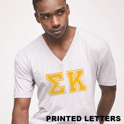 Fraternity V-Neck Tee, Printed Varsity Letters - Bella 3005 - CAD