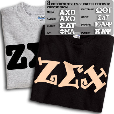 Zeta Sigma Chi T-Shirt, Printed 10 Fonts, 2-Pack Bundle Deal - G500 - CAD