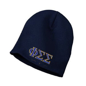 Phi Sigma Sigma Knit Beanie, 2-Color Greek Letters - 1500 - EMB