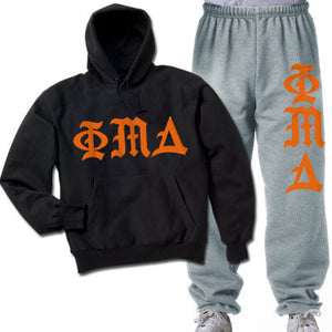 Phi Mu Delta Hoodie and Sweatpants, Printed Old English Letters, Package Deal - CAD