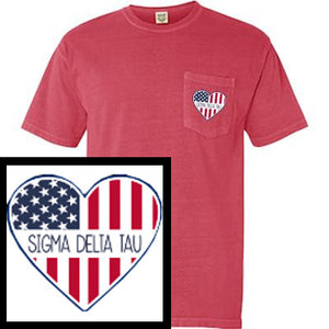 Sorority Garment-Dyed Pocket T-Shirt, Printed Patriotic Heart - 6030 - DIG