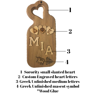 Sorority Small Slanted Heart Plaque, Greek Paddle Package