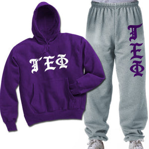 Tau Epsilon Phi Hoodie and Sweatpants, Printed Old English Letters, Package Deal - CAD