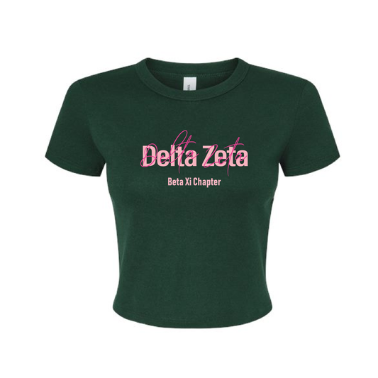 Sorority Micro Rib Baby Tee, Chapter Script Overlay Design