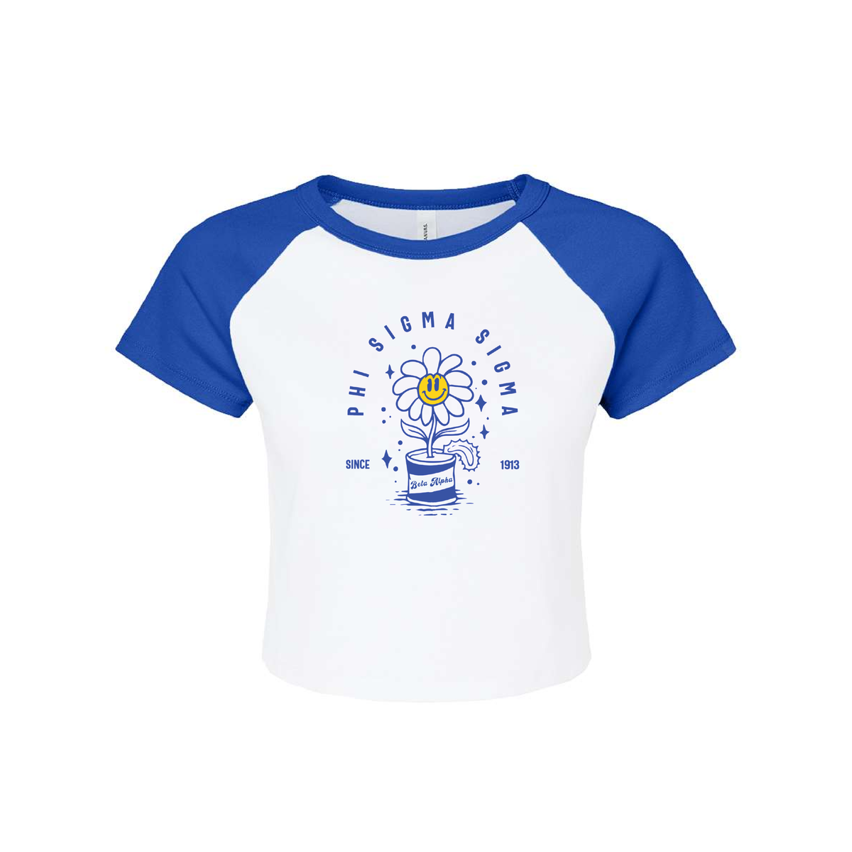 Custom Sorority Bella+Canvas Cropped Raglan Tee with Happy Flower Tin