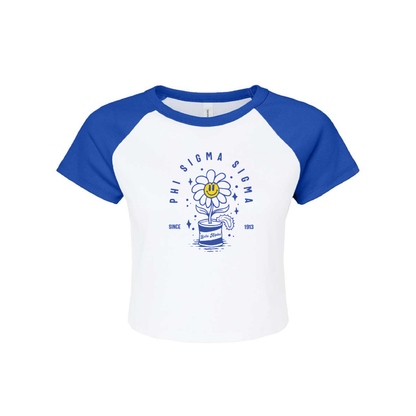 Custom Sorority Bella+Canvas Cropped Raglan Tee with Happy Flower Tin