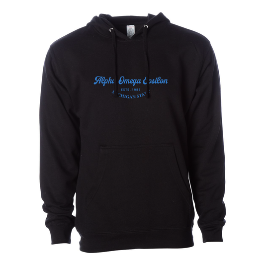 #Alpha Omega Epsilon Hoodie, Elegant Print Design