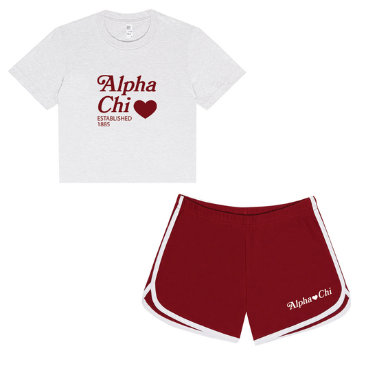 Sorority Established Heart Design T-Shirt and Short Package Deal