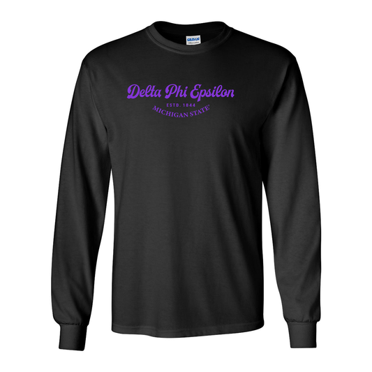 #Delta Phi Epsilon Long-Sleeve Shirt, Elegant Print Design