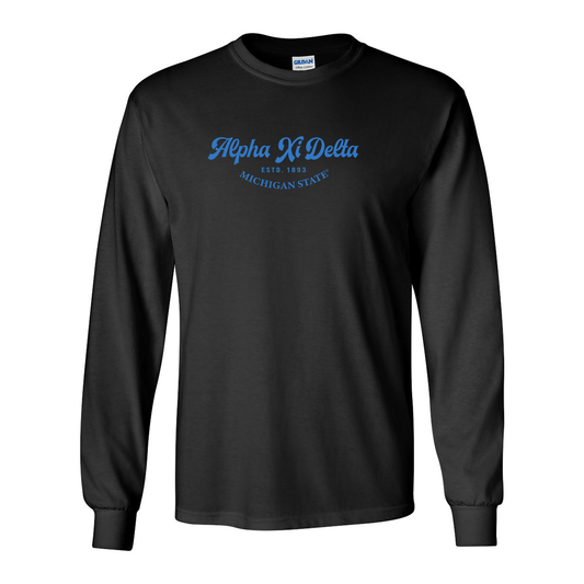 #Alpha Xi Delta Long-Sleeve Shirt, Elegant Print Design