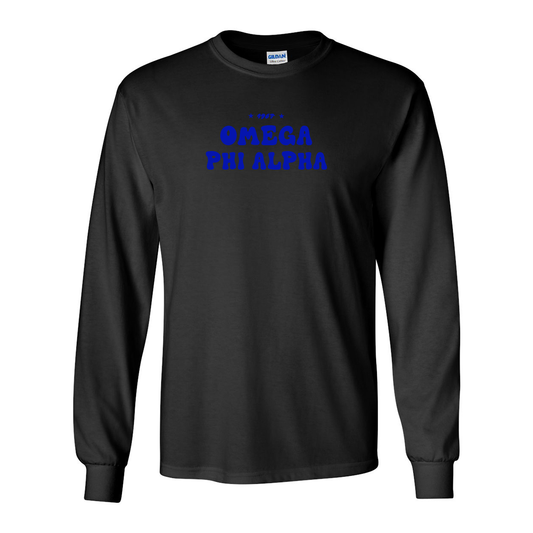 #Omega Phi Alpha Long-Sleeve Shirt, Bubble Print Design