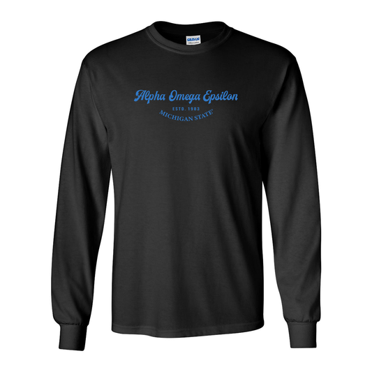 #Alpha Omega Epsilon Long-Sleeve Shirt, Elegant Print Design