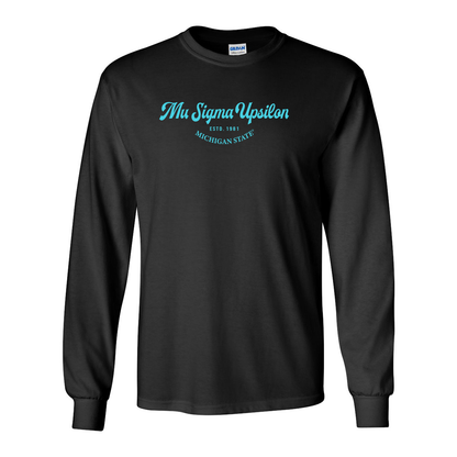 Mu Sigma Upsilon Long-Sleeve Shirt, Elegant Print Design