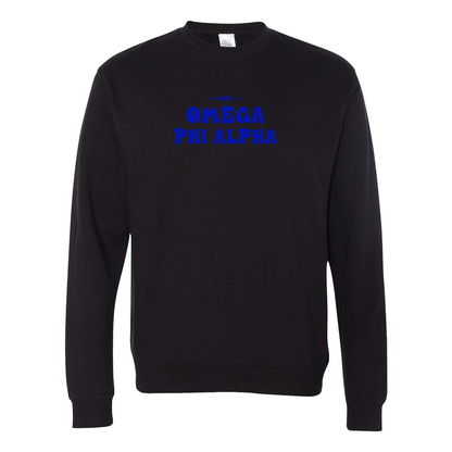#Omega Phi Alpha Crewneck Sweatshirt, Bubble Print Design