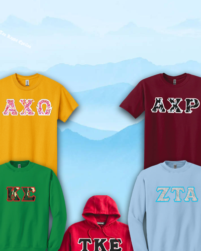 Fraternity and sorority shirts with custom greek letters