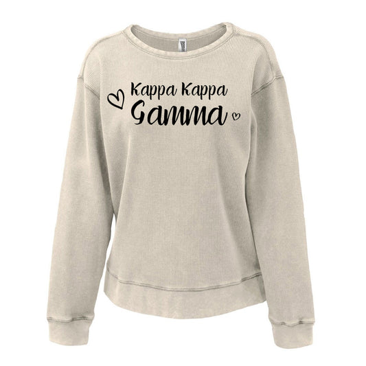 Sorority Waffle Crewneck, Printed Script Heart - P-5433 - CAD