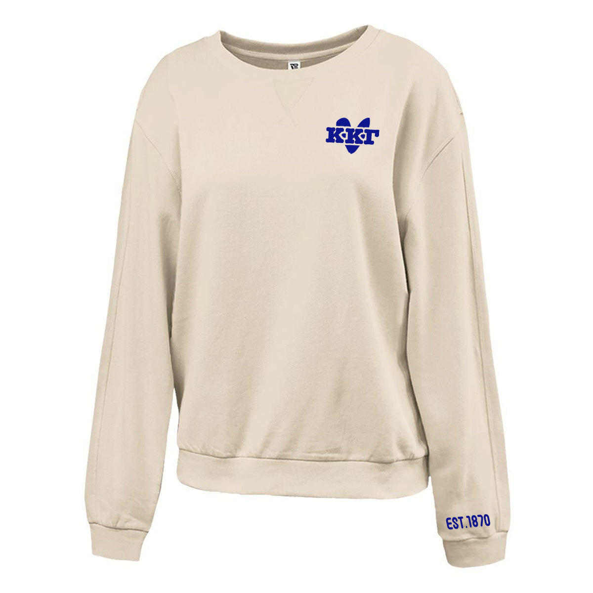 Sorority Cross V-Crew, Printed Heart W/ Established Date Design