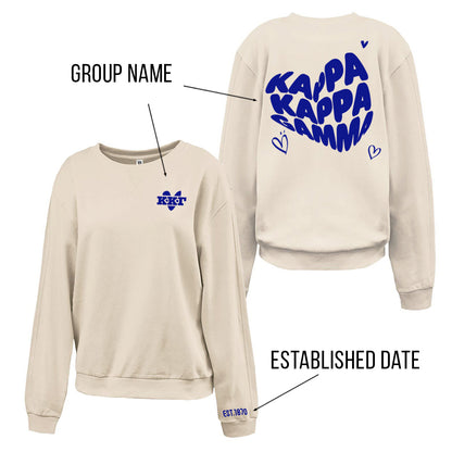 Sorority Cross V-Crew, Printed Heart W/ Established Date Design
