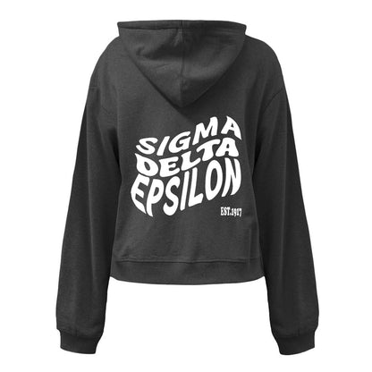 Sorority Crop Fleeced Hoodie, Wavy Design