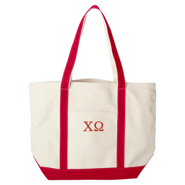 Greek Canvas Boat Tote, 2-Color Greek Letters - BE004 - EMB