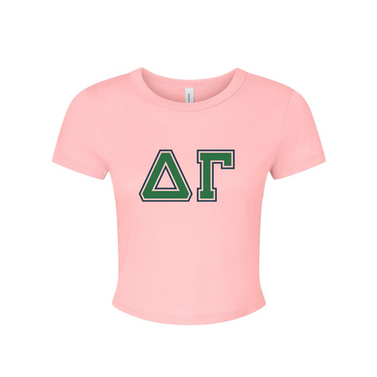 Sorority Micro Rib Baby Tee, Printed Two Tone Varsity Letters