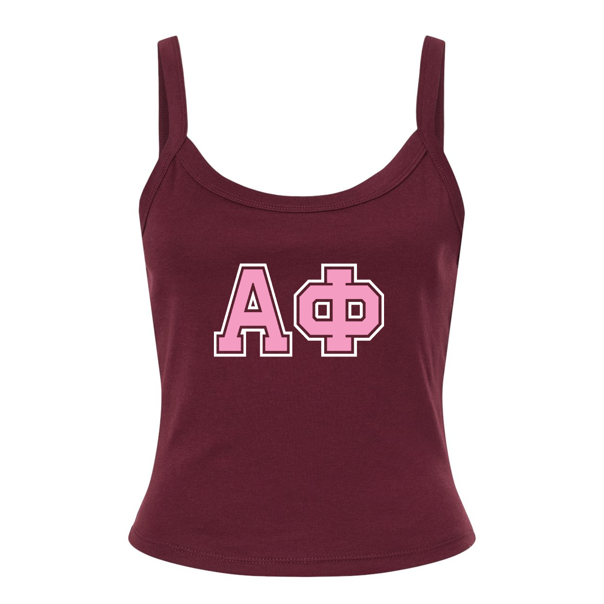 Sorority Micro Rib Spaghetti Strap Tank, Printed Two Tone Varsity Letters