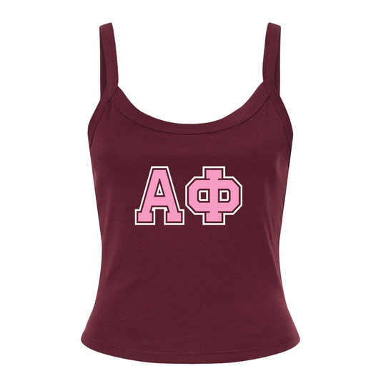 Sorority Micro Rib Spaghetti Strap Tank, Printed Two Tone Varsity Letters
