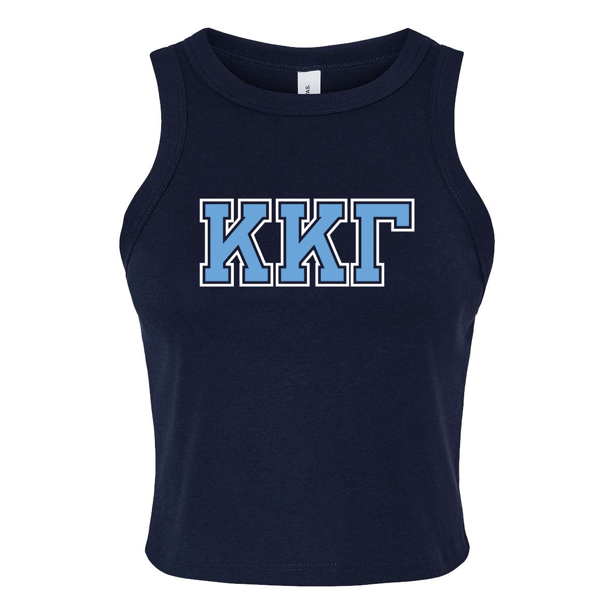 Sorority Micro Rib Racer Tank, Printed Two Tone Varsity Letters