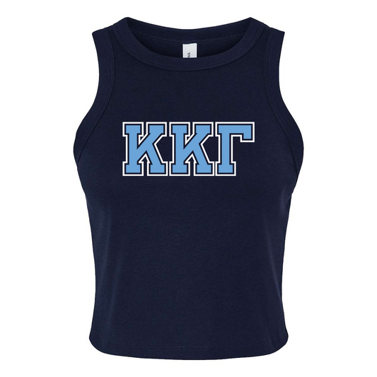 Sorority Micro Rib Racer Tank, Printed Two Tone Varsity Letters
