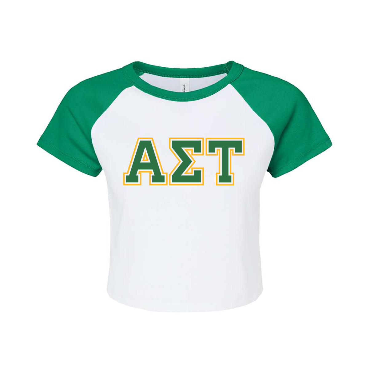 Sorority Two Tone Baby Tee, Printed Two Tone Varsity Letters