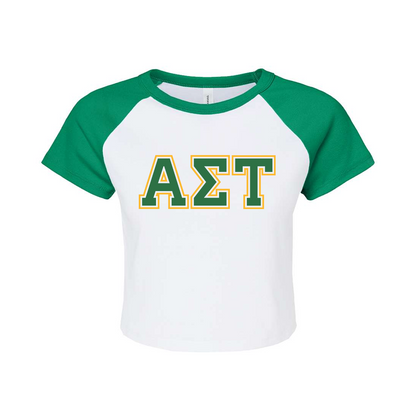 Sorority Two Tone Baby Tee, Printed Two Tone Varsity Letters