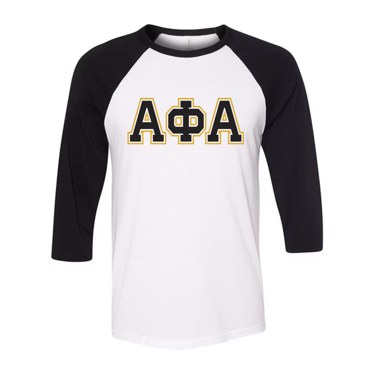 Greek 3/4-Sleeve Baseball Tee, Printed Two Tone Varsity Letters