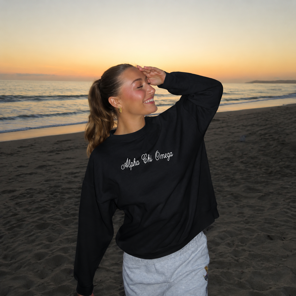 Sorority Mock-Neck Sweatshirt, Script Embroidered Design