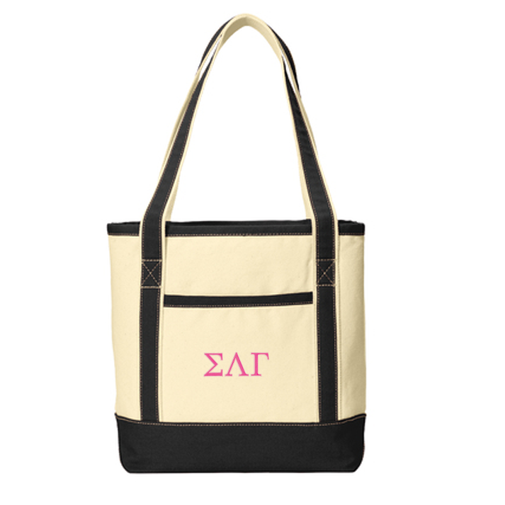 1 Color Sorority Greek Letter Medium Cotton Canvas Tote