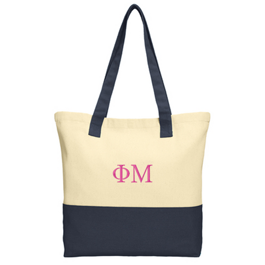 1 Color Sorority Greek Letter Colorblock Cotton Tote