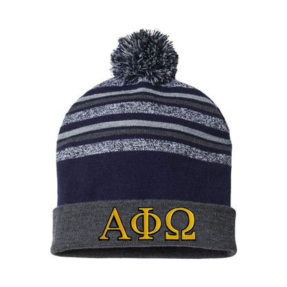 Fraternity  Striped Beanie, 2-Color Greek Letters