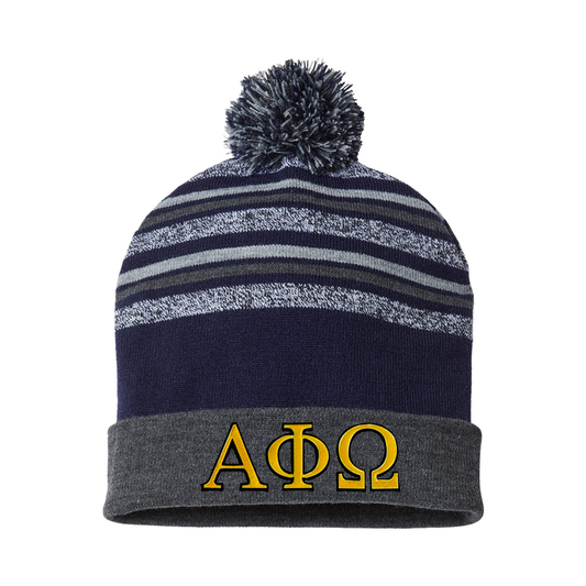 Fraternity  Striped Beanie, 2-Color Greek Letters
