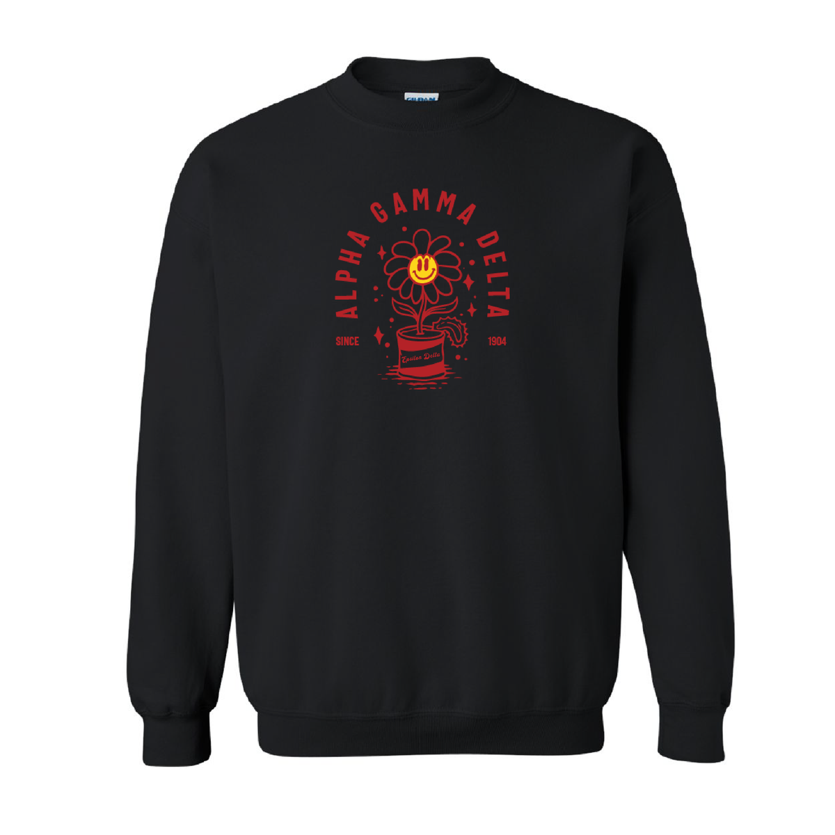 Custom Sorority Crewneck with Happy Flower Tin